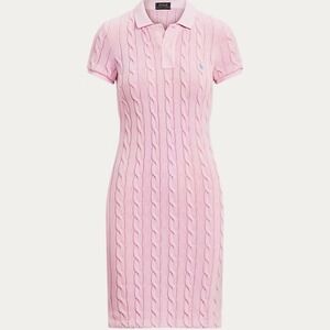 Polo Ralph Lauren Pink Cotton Cable Knit Polo Shirt Dress SZ S Preppy Academia